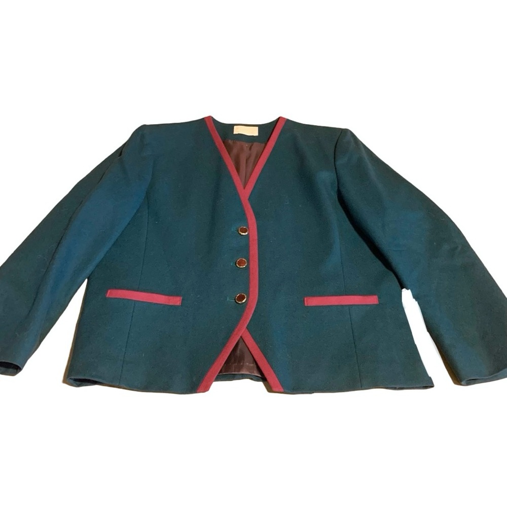 PENDLETON TEAL BLUE AND PINK VINTAGE 1980'S WOOL BLAZER (16) - Picture 7 of 15